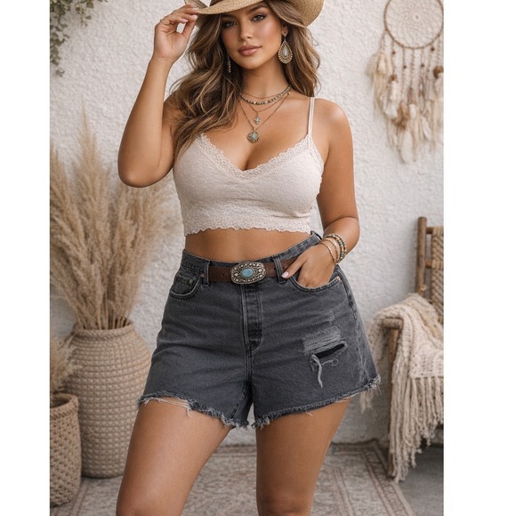 Levi's Pants - Levis 501 90s High Rise Distressed Denim Shorts Washed Black Grey 18W